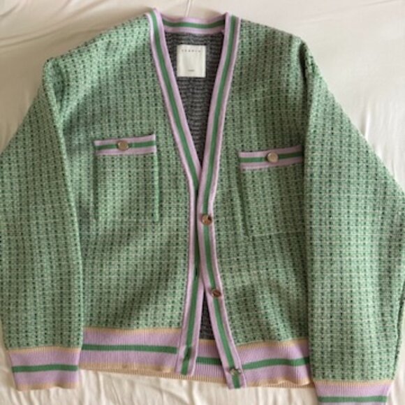 Green Purple new SANDRO cropped cardigan in fancy tweed - Picture 2 of 2